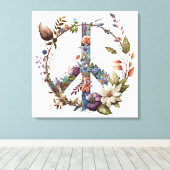 Boho Hippy 60s 70s Peace Sign Canvas Print (Insitu (Houten vloer))