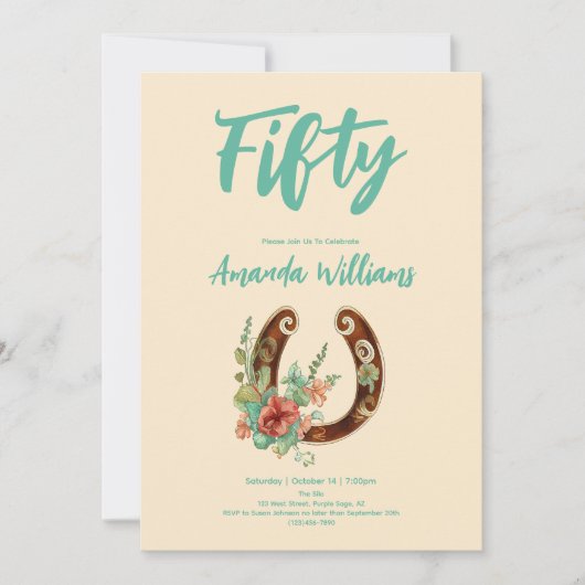 Boho Hoefijzer Wildbloemen 50ste verjaardag Kaart (Voorkant)