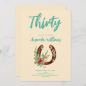 Boho Hoefijzer Wildflower Dertigste Verjaardag Kaart (Voorkant / Achterkant)