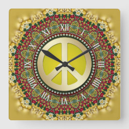 Boho Holiday Dreams PEACE Satin Lace Mandala Vierkante Klok