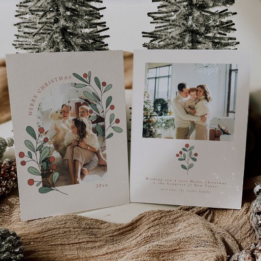 Boho Holly Familie Foto Kerst Kaart