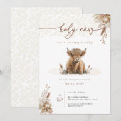 Boho Holy Cow Highland Cow Baby shower Invitation (Devant / Derrière)