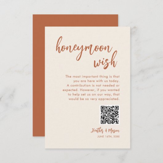 Boho Honeymoon Wish QR Wishing Well Enclosure Kaar Informatiekaartje (Voorkant / Achterkant)