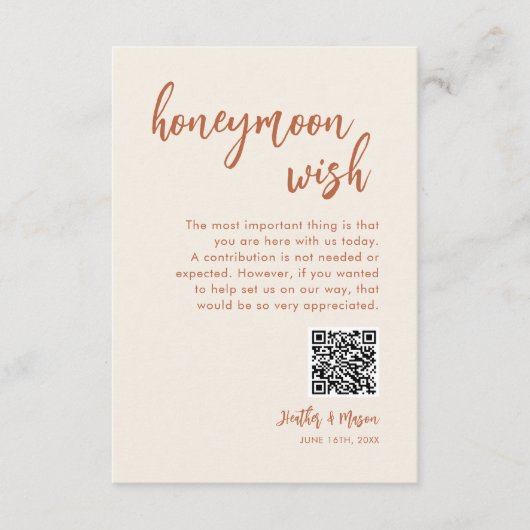 Boho Honeymoon Wish QR Wishing Well Enclosure Kaar Informatiekaartje (Voorkant)