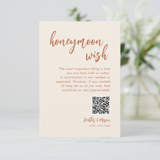 Boho Honeymoon Wish QR Wishing Well Enclosure Kaar Informatiekaartje (Staand voorkant)