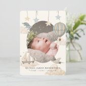 Boho Hot Air Balloon Sky Boy Faire-part de naissan (Debout devant)