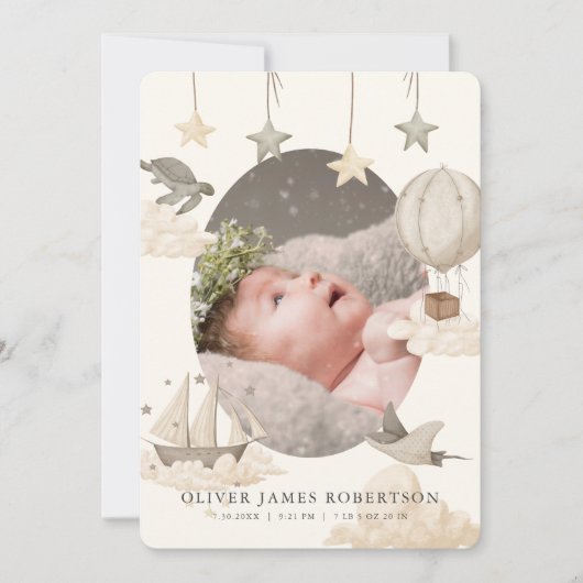 Boho Hot Air Ballotte Sky Faire-part de naissance (Devant)