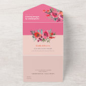 Boho Hot Roze Sinaasappel Waterverf Bloemen Bruilo All In One Uitnodiging (Buitenkant)