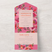 Boho Hot Roze Sinaasappel Waterverf Bloemen Bruilo All In One Uitnodiging (Binnen)