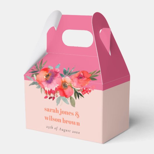 Boho Hot Roze Sinaasappel Waterverf Bloemen Bruilo Bedankdoosjes (Achterkant)