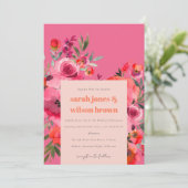 Boho Hot Roze Sinaasappel Waterverf Bloemen Bruilo Kaart (Staand voorkant)