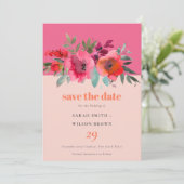 Boho Hot Roze Sinaasappel Waterverf Bloemen Bruilo Save The Date (Staand voorkant)