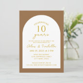 Boho hout en goud 10e bruiloft Jubileum Party Kaart (Staand voorkant)