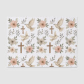 Boho Houten Kruisduif Bloempatroon Christelijk Tissuepapier (Voorkant)