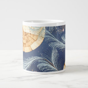 Boho houtnerf ventilator en marine veren botanisch extra grote beker