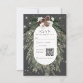 Boho Houtskool Dennenhout Winter Glans QR-code RSVP Kaartje (Voorkant)