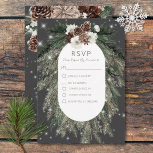 Boho houtskool Pine Winter Sparkle Twee Diner RSVP Kaartje