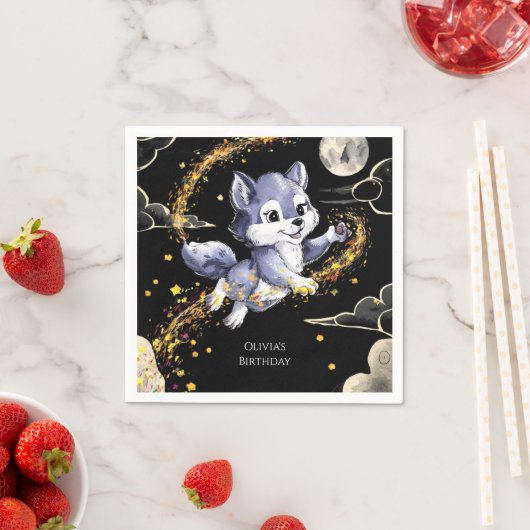 Boho Howling Wolf Verjaardag Servet (Insitu)