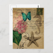boho Hydrangea vlinderzeester Frans Botanisch Briefkaart (Voorkant / Achterkant)