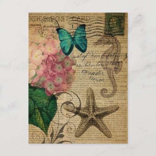 boho Hydrangea vlinderzeester Frans Botanisch Briefkaart (Voorkant)