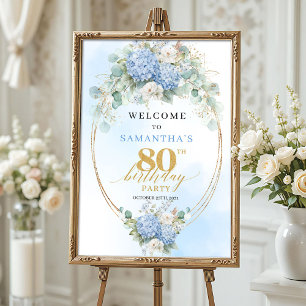 Boho Hydrangea's Stofblauw 80ste verjaardag welkom Poster