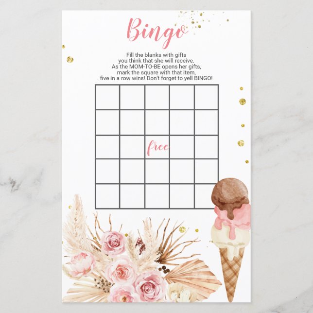Boho Ice roze bloemen baby shower Bingo Game (Voorkant)