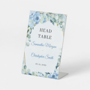 Boho IJsblauwe bloemeneucalyptus & gouden hoofdtaf Reclamebord Met Voetstuk