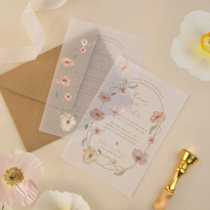Boho IJslandse Waterverf IJsland Poppy Flowers Vellum Uitnodigingen