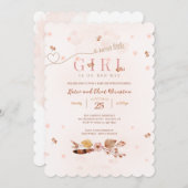 Boho Imprimer Baby shower rose Invitation (Devant / Derrière)