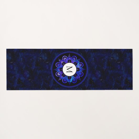 Boho Indigo Blue Universe Galaxy Mandala Monogram Yogamat (Achterkant (horizontaal))