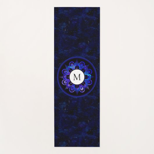 Boho Indigo Blue Universe Galaxy Mandala Monogram Yogamat (Voorkant)