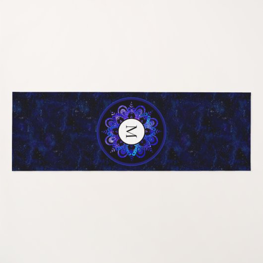 Boho Indigo Blue Universe Galaxy Mandala Monogram Yogamat (Voorkant (horizontaal))