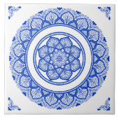 Boho Indigo Marine blauw Mandala bloem Tegeltje (Voorkant)