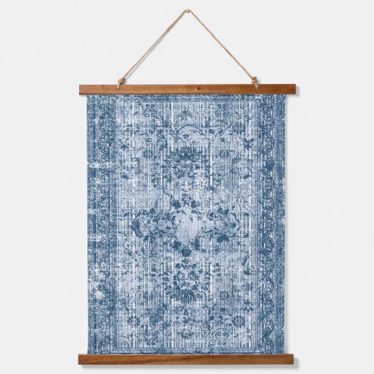  Boho Indigo Verdrietig Bloemen Perzisch Tapijt Hangend Wandkleed (Voorkant)