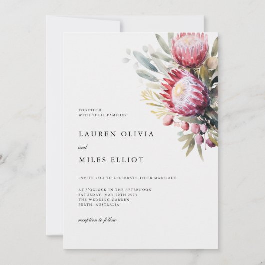 Boho inheemse Protea bruiloft uitnodigen Kaart (Voorkant)