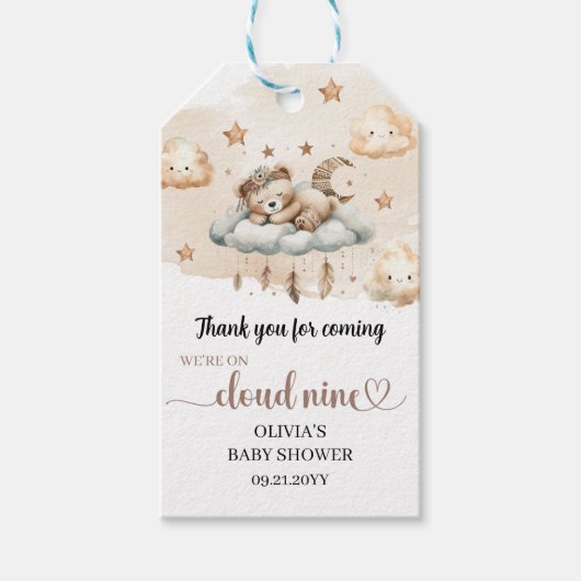Boho inheemse veren roestige kleuren teddybeer wol cadeaulabel (Voorkant)