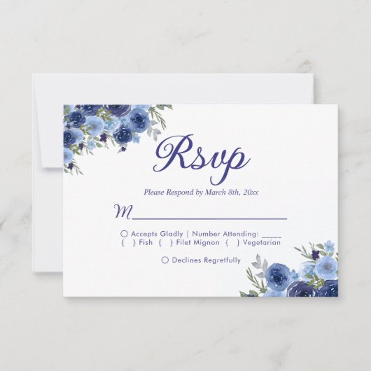 Boho-Inspired Navy Blooms – Wedding RSVP (Devant)
