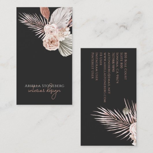Boho Interieurontwerper Rozen Pampas Grass Visitekaartje (Voorkant / Achterkant)