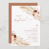 Boho Invitation Baptême, Pampas Grass Boho Christe (Devant / Derrière)