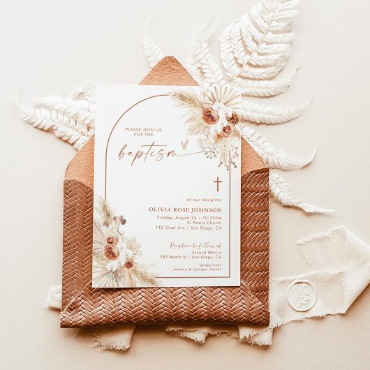 Boho Invitation Baptême, Pampas Grass Boho Christe
