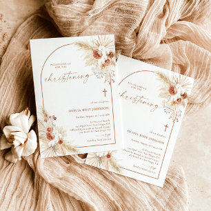 Boho Invitation Christening, Pampas Grass Boho Bap