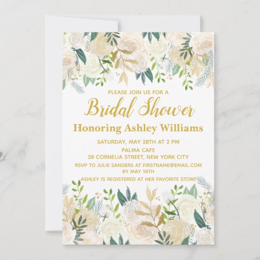 Boho Invitations de douche nuptiale White Gold Gre (Devant)