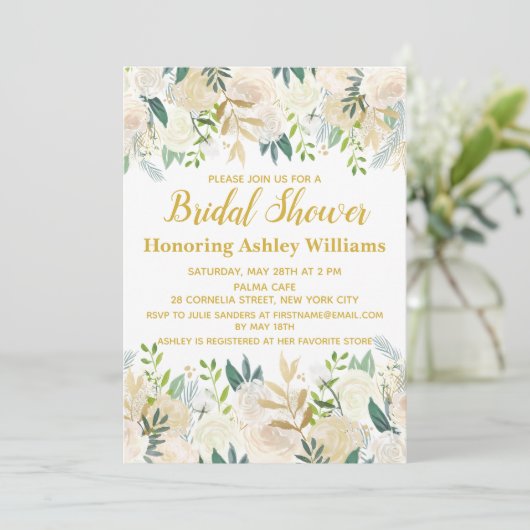 Boho Invitations de douche nuptiale White Gold Gre (Debout devant)