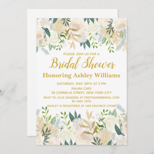 Boho Invitations de douche nuptiale White Gold Gre (Devant / Derrière)