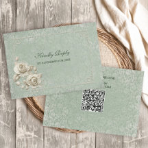Boho ivoor boog bruiloft met QR-code RSVP kaart