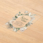 Boho Ivoor Rozen Sage Green Wedding Save the Date Acryl Uitnodigingen (Laagn)