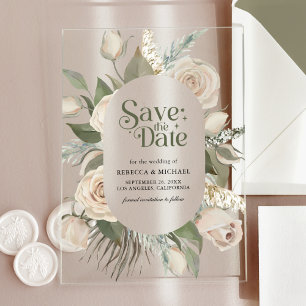 Boho Ivoor Rozen Salie Groene Trouw Save the Date Acryl Uitnodigingen