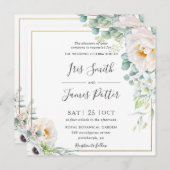 Boho Ivoor Witte Pioen Bloemen Eucalyptus Bruiloft Kaart (Voorkant / Achterkant)