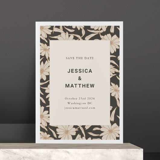 Boho Ivory en Black Floral Modern Unique Wedding Save The Date