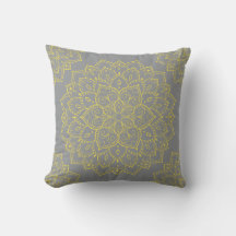 Boho jaune et gris Coussin Mandala